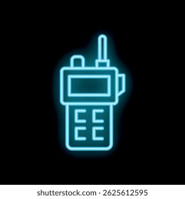 Ícone de néon azul de um transceptor portátil com brilho em um fundo preto