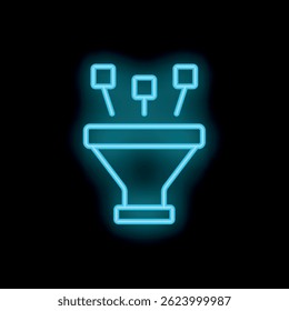 Blue neon icon of a sales funnel generating leads with digital inbound marketing on a black background