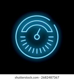 Icono de neón azul de un velocímetro que mide el progreso sobre un fondo negro