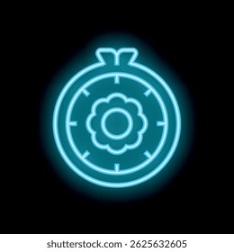 Blue neon icon of a stopwatch with a flower inside, symbolizing the concept of time management and productivity