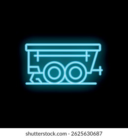 Ícone de néon azul de um trailer utilitário brilhando sobre fundo preto
