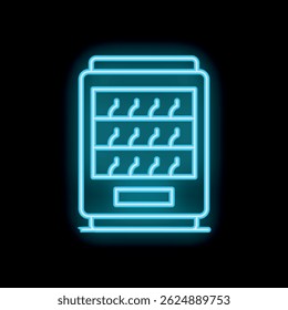 Icono de neón azul de una máquina expendedora que brilla sobre un fondo negro