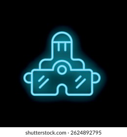 Blue neon icon of a vr headset glowing against a black background, symbolizing the immersive experience of virtual reality