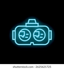 Blue neon icon of a vr headset glowing against a dark background, representing the excitement and innovation of virtual reality