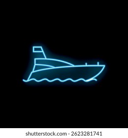 Blue neon illustration of a yacht sailing on water at night