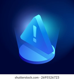 Vector de señales de advertencia isométricas de neón azul Ideal para seguridad de datos, riesgo, seguridad de Tecnología, atención, bancarrota, corte de energía, símbolo peligroso, alerta en el concepto futurista Cyberpunk Vector