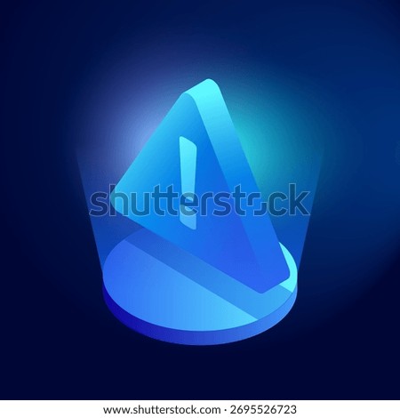 Blue Neon Isometric Caution Warning Signs Vector Ideal for data security, Risk, Technology Safety, Attention, Bankruptcy, Power Outage, Dangerous Symbol, Alert in Futuristic Cyberpunk Concept Vector