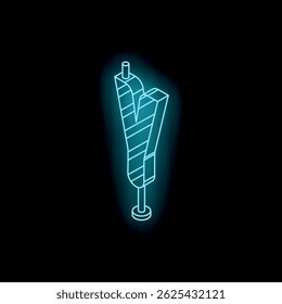 Blue neon isometric letter y standing on a black background