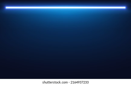 Blue neon lamps vector, backlight bottom wall with fluorescent lamps, neon light vector, radiance, dark background with place for text in neon lighting