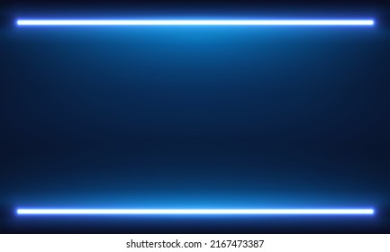 Vector de lámparas de neón azul, pared de fondo con lámparas fluorescentes, vector de luz de neón, radiancia, fondo oscuro con lugar para texto en iluminación de neón