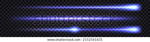 Blue neon laser beam, glowing light effect.\
Luminous ray lines with flash light and shiny explosions.\
Futuristic hi-tech design elements isolated on transparent\
background. Vector\
illustration