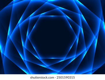 Fondo abstracto de alta tecnología de Formas hexagonales láser de neón azul. Diseño de Vector de geometría brillante