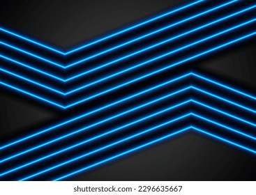 Blue neon laser lines abstract tech background. Vector design