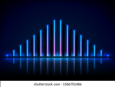 Líneas láser de neón azul con reflexión. Resumen de la tecnología de rayos retro fondo. Diseño vectorial de brillo futurista