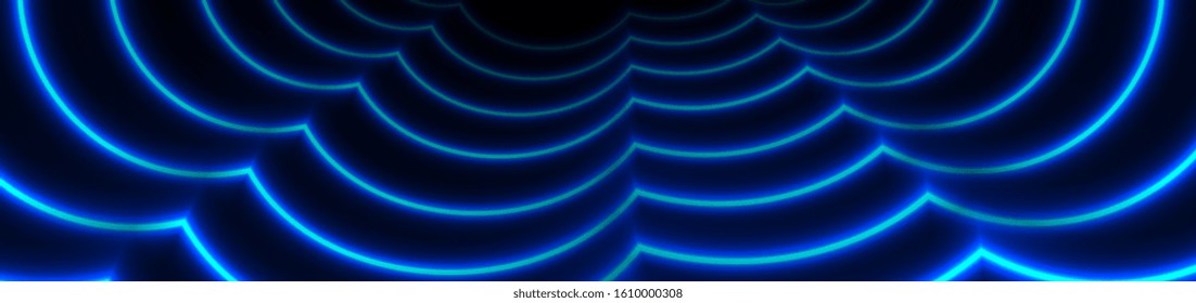 Ilustración del concepto de ondas láser de neón azul. Elegante fondo de tecnología de patrones geométricos de líneas onduladas. Banner vectorial futurista brillante