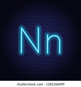 Blue neon letters, font on dark blue background. Vector illustration of eps 10.