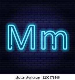 Blue neon letters, font on dark blue background. Vector illustration of eps 10.