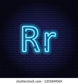 Blue neon letters, font on dark blue background. Vector illustration of eps 10.