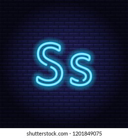 Blue neon letters, font on dark blue background. Vector illustration of eps 10.
