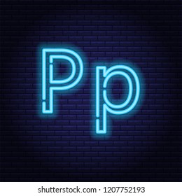 Blue neon letters, font on dark blue background. Vector illustration of eps 10.