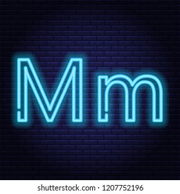 Blue neon letters, font on dark blue background. Vector illustration of eps 10.