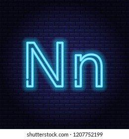Blue neon letters, font on dark blue background. Vector illustration of eps 10.