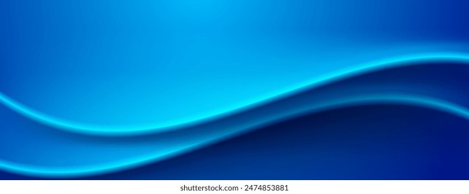 blue neon light abstract background with wavy lines and shadow. great for wallpaper, website, technology banner, futuristic poster, etc.