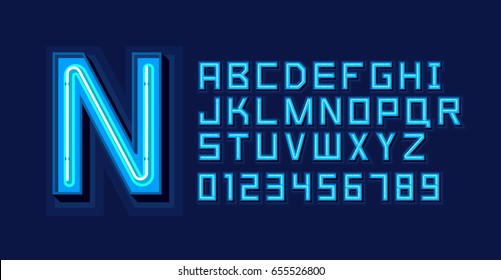 Blue Neon Light Alphabet Font