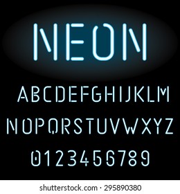 Blue neon light alphabet, vector illustration