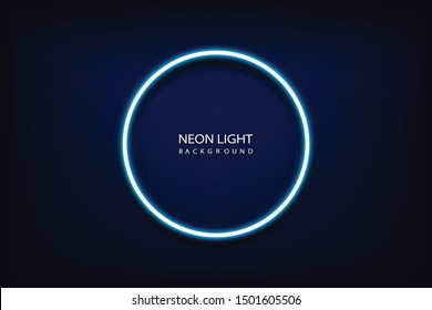 Blue Neon Light Circle Frame On Background. Vector Illustration