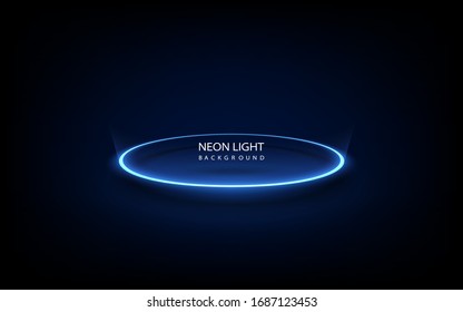 Blue Neon Light Circle Frame On Background. Vector Illustration