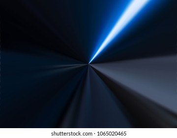 Blue neon light in dark metallic colors, starburst perspective background.
