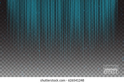 Blue Neon Light Flash Stripes and Sparkling Rays Traces. Glowing Light Lines. Vector of light glow linear effect on transparent background.