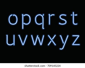 Blue neon light font. Letters: o - p