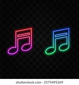 Blue neon light music icon. Blue neon single musical note icon. Music notes icon set, Musical key signs. neon note isolated on black background.