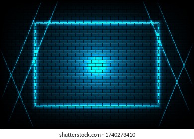 Blue Neon light on brick wall.background design.vector illustration eps10.