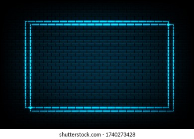 Luz de neón azul en la pared de ladrillo.diseño de fondo.ilustración vectorial eps10.