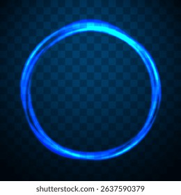 Blue Neon Light Ring on Transparent Background