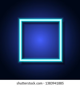 Blue neon light square frame on background. Vector illustration