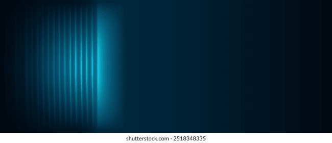 La línea azul del neón dejó el fondo oscuro del gradiente, escena larga Horizontal abstracta para la cubierta, folleto, tarjeta de visita, luz brillante del laser de la Vertical, tecnología, innovación futura.