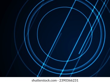 Blue neon lines and circles abstract technology background. Futuristic glowing vector design