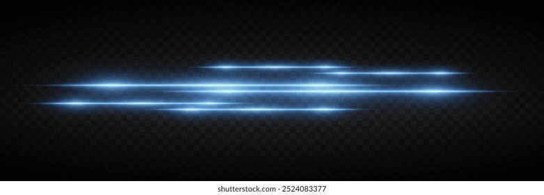 Blaue Neonlinien des Lichts. Horizontale Lichtstrahlen. Auf transparentem Hintergrund.	
