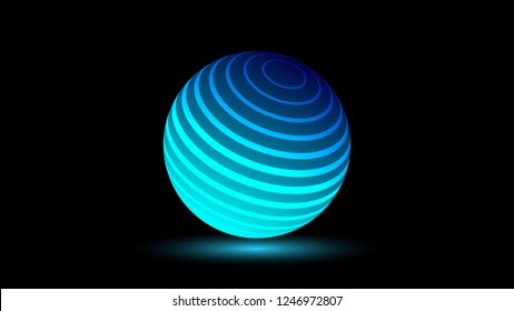 Blue neon luminescent 3D ball with a glow effect