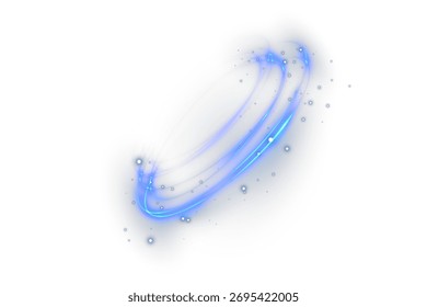 Blue neon luminous circle frame with sparkling swirl light. Futuristic magic ring with smooth motion and glowing particles for digital vector backgrounds.