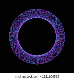 Blue neon mandala. Ornament, circular geometric pattern, spirogram. Oriental pattern. Vector illustration on black background.