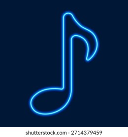 Blue neon music note, vector illustration.