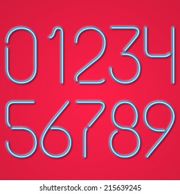 Blue Neon Numbers On A Red Background