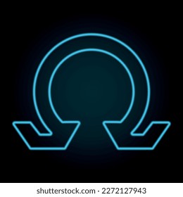 Blue neon Omega symbol isolated on a black background