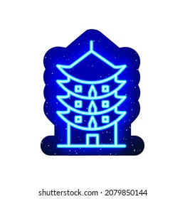 Blue neon pagoda building icon. Midnight blue. Neon chinese architectural pagoda design. Realistic neon icon. There is mask area on White Background.