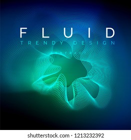 Blue neon particles glowing fluid wave lines, magic energy space light concept, abstract background wallpaper design, vector illustration